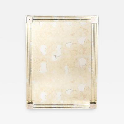 Modernist Antiqued Mirror With Glass Rods Rectilinear Nickel Fittings