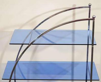 Modernist Art Deco Chrome Blue Glass Four Tier tager 