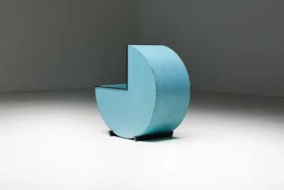 Modernist Blue Circular Wooden Cradle Netherlands 1930s