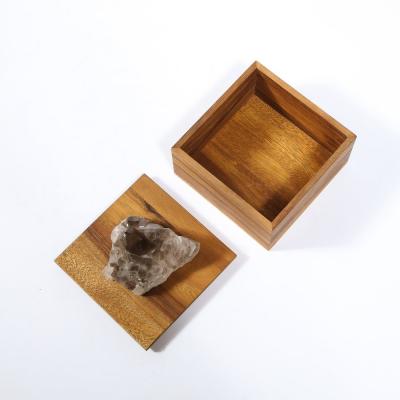 Modernist Bookmatched Walnut Decorative Box with Smoky Quartz Embellishment