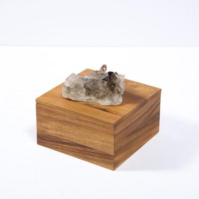 Modernist Bookmatched Walnut Decorative Box with Smoky Quartz Embellishment