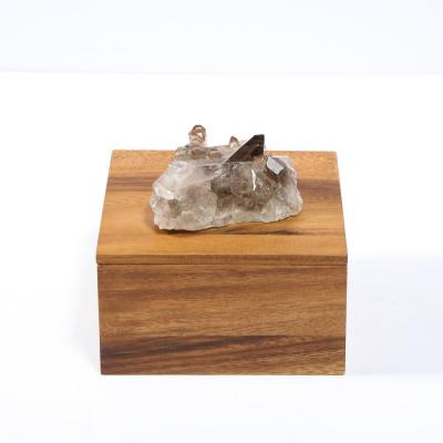 Modernist Bookmatched Walnut Decorative Box with Smoky Quartz Embellishment