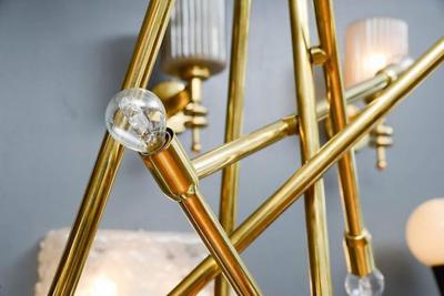 Modernist Brass Chandelier with Eight Lights