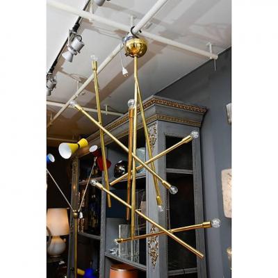 Modernist Brass Chandelier with Eight Lights