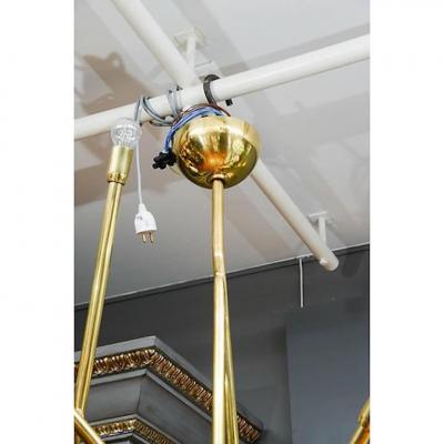 Modernist Brass Chandelier with Eight Lights