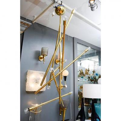 Modernist Brass Chandelier with Eight Lights