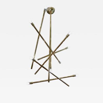 Modernist Brass Chandelier with Eight Lights
