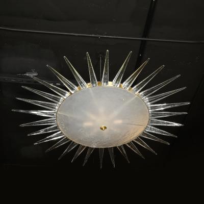 Modernist Brass Fitted Hand Blown Murano Glass Starburst Spike Form Chandelier