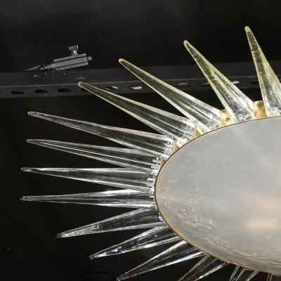 Modernist Brass Fitted Hand Blown Murano Glass Starburst Spike Form Chandelier
