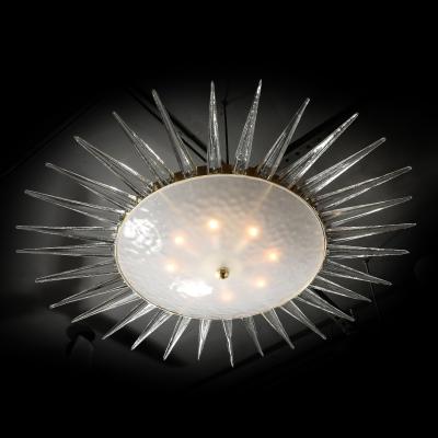 Modernist Brass Fitted Hand Blown Murano Glass Starburst Spike Form Chandelier