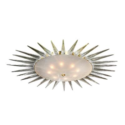 Modernist Brass Fitted Hand Blown Murano Glass Starburst Spike Form Chandelier