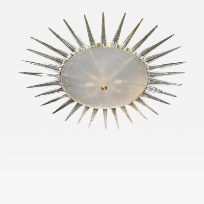 Modernist Brass Fitted Hand Blown Murano Glass Starburst Spike Form Chandelier