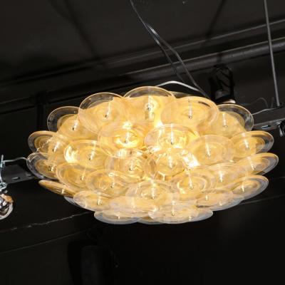 Modernist Brass Flush Mount with Handblown Murano Gold Translucent Glass Discs