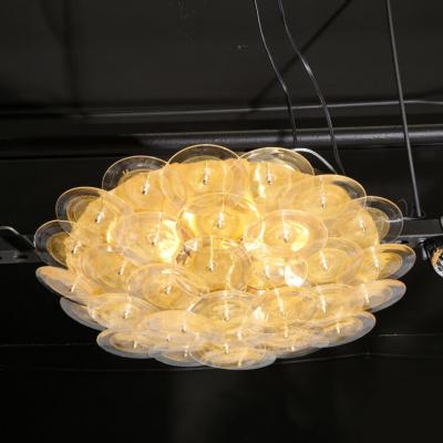 Modernist Brass Flush Mount with Handblown Murano Gold Translucent Glass Discs
