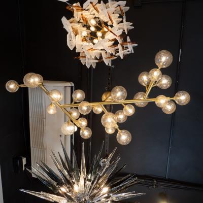 Modernist Brass Snowflake Chandelier with 24 Karat Gold Hand Blown Murano Globes