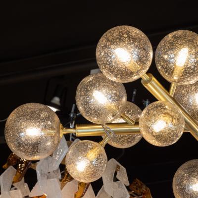 Modernist Brass Snowflake Chandelier with 24 Karat Gold Hand Blown Murano Globes