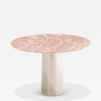 Modernist Breccia Oniciata Marble Round Dining Table Attributed to Breuton