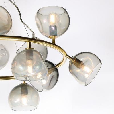 Modernist Brushed Brass Smoked Organic Hand Blown Murano Glass Chandelier