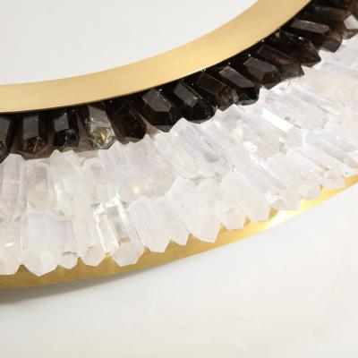 Modernist Brushed Brass White Smoked Rock Crystal Circular Wall Mirror