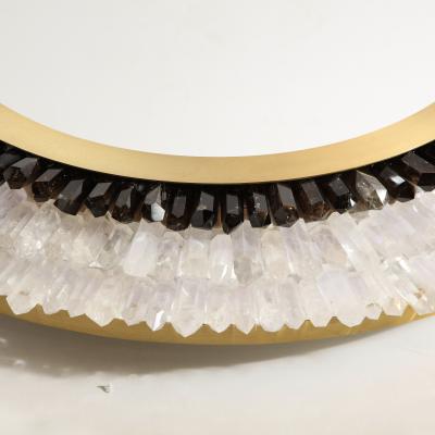 Modernist Brushed Brass White Smoked Rock Crystal Circular Wall Mirror