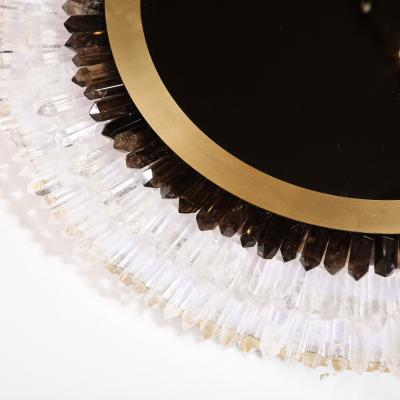 Modernist Brushed Brass White Smoked Rock Crystal Circular Wall Mirror