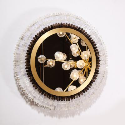 Modernist Brushed Brass White Smoked Rock Crystal Circular Wall Mirror