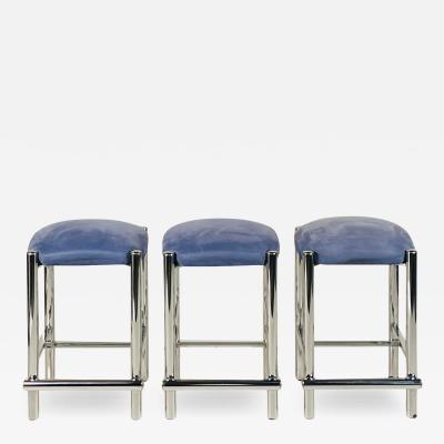 Modernist Cal Style Chrome Counter Stools Set of 3