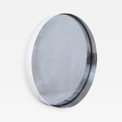 Modernist Chrome Mirror with Dark Grey Glass Italy c 1970s