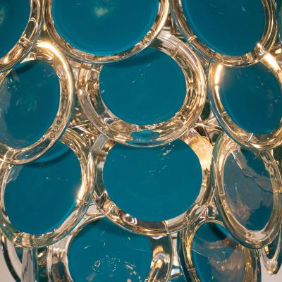 Modernist Chrome Murano Chandelier with Cerulean Blue and Clear Discs