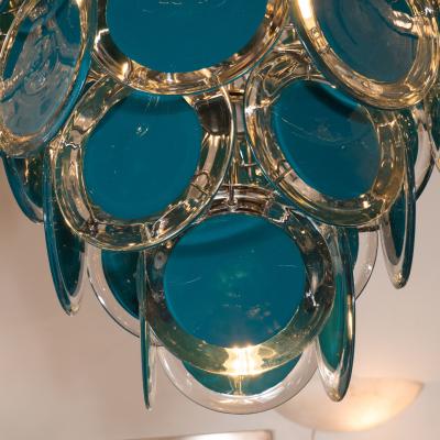 Modernist Chrome Murano Chandelier with Cerulean Blue and Clear Discs
