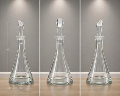 Modernist Clear Crystal Decanter w Sculptural Stopper Minimalist Barware