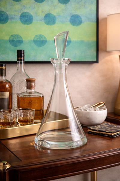 Modernist Clear Crystal Decanter w Sculptural Stopper Minimalist Barware