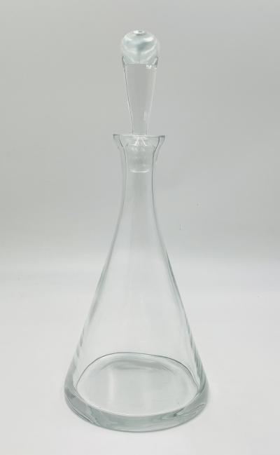 Modernist Clear Crystal Decanter w Sculptural Stopper Minimalist Barware
