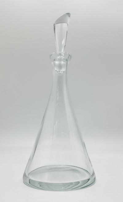 Modernist Clear Crystal Decanter w Sculptural Stopper Minimalist Barware