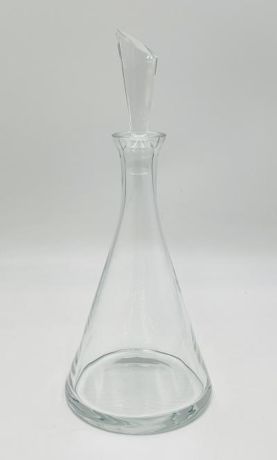 Modernist Clear Crystal Decanter w Sculptural Stopper Minimalist Barware