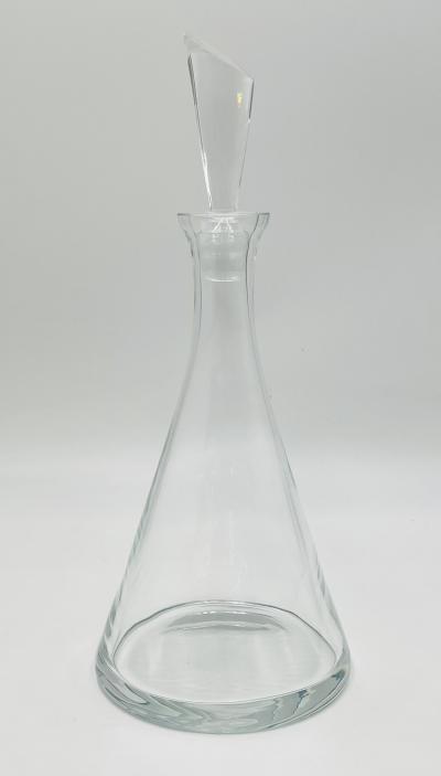 Modernist Clear Crystal Decanter w Sculptural Stopper Minimalist Barware