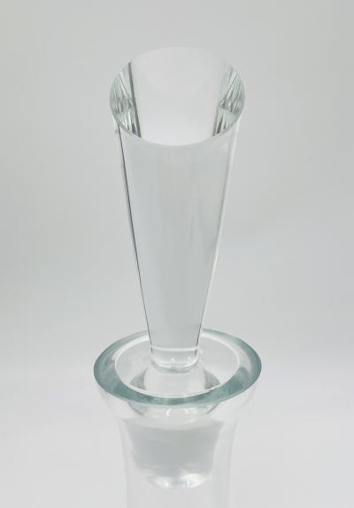 Modernist Clear Crystal Decanter w Sculptural Stopper Minimalist Barware