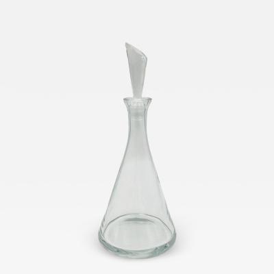 Modernist Clear Crystal Decanter w Sculptural Stopper Minimalist Barware