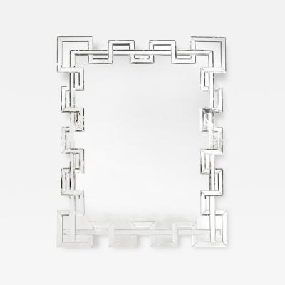 Modernist Crenellated Mirror W Interlaced Geometric Antiqued Beveled Detail