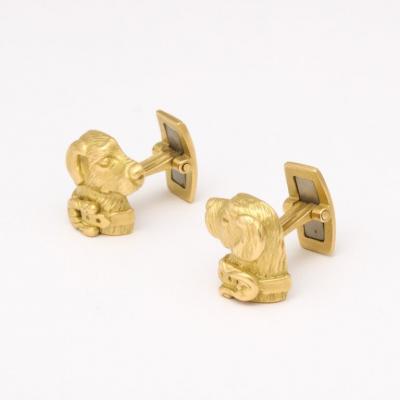 Modernist Cufflinks with Golden Retriever Canine Motif in 14 Carat Yellow Gold