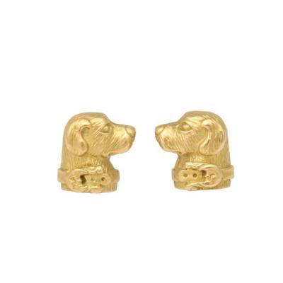 Modernist Cufflinks with Golden Retriever Canine Motif in 14 Carat Yellow Gold