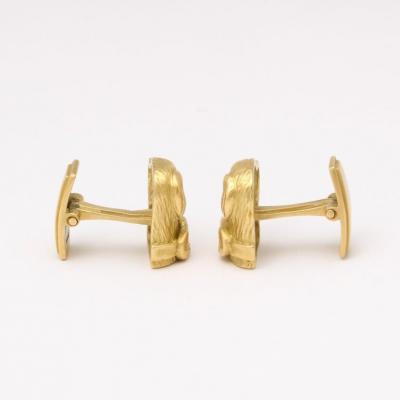 Modernist Cufflinks with Golden Retriever Canine Motif in 14 Carat Yellow Gold
