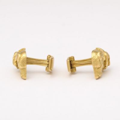 Modernist Cufflinks with Golden Retriever Canine Motif in 14 Carat Yellow Gold