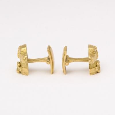 Modernist Cufflinks with Golden Retriever Canine Motif in 14 Carat Yellow Gold