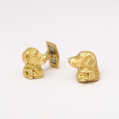 Modernist Cufflinks with Golden Retriever Canine Motif in 14 Carat Yellow Gold