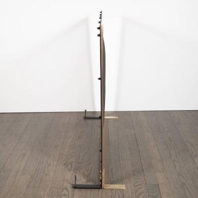 Modernist Custom Made Fire Screen in Brushed Brass with Iron Mesh Grill