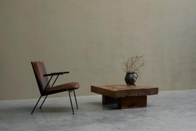 Modernist Dutch Lounge Chair in Enameled Steel and Patinated Brown Leather 1950s