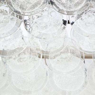 Modernist Elongated Hand Blown Transparent Murano Glass Disc Chrome Chandelier