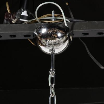 Modernist Elongated Hand Blown Transparent Murano Glass Disc Chrome Chandelier