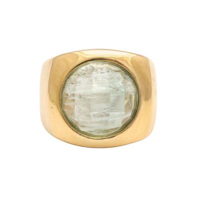 Modernist Faceted Aqua and Gold Ring